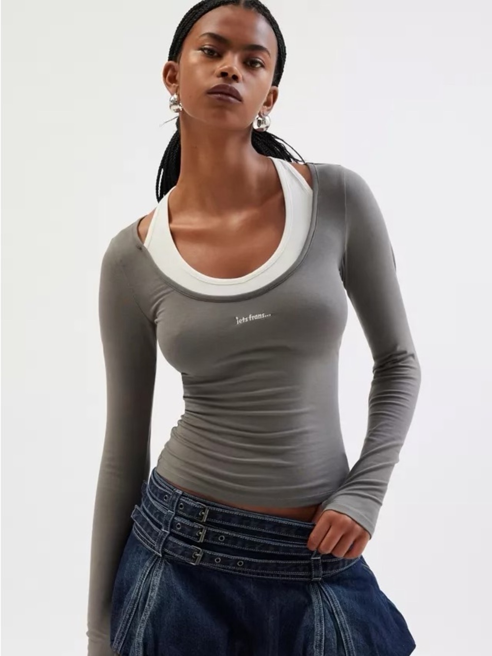 NWT iets frans Gigi Layered Long Sleeve Halter Top Size Large